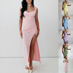 Slim Sleeveless Slit Dress With Back Tie Design Fashion Temperament Dresses For Women Clothing